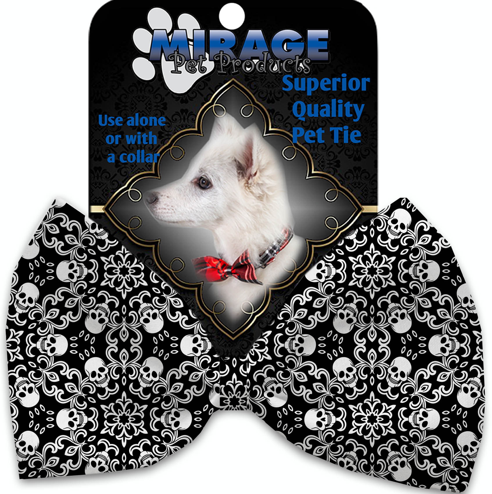 Spinning Skulls Pet Bow Tie Collar Accessory with Velcro